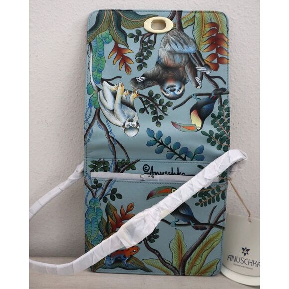 Anuschka 7431-AMA Amazon Sloth Jungle Animals Front Flap Crossbody Bag - Picture 8 of 12